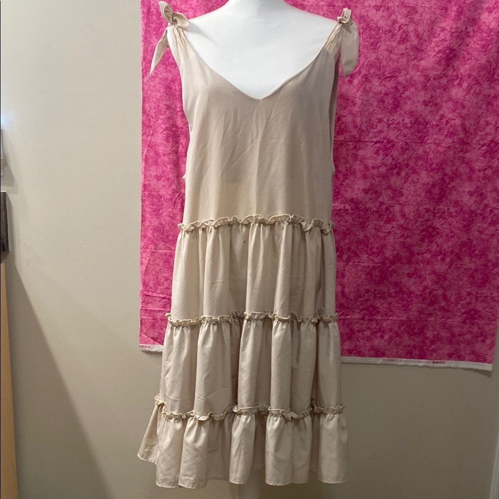 Whimsical Tan Sleeveless Dress